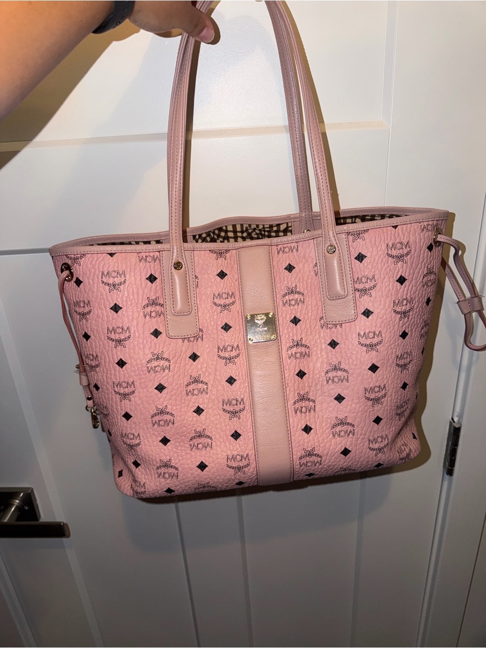 MCM Pink Visetos Logo Tote with Double Handles